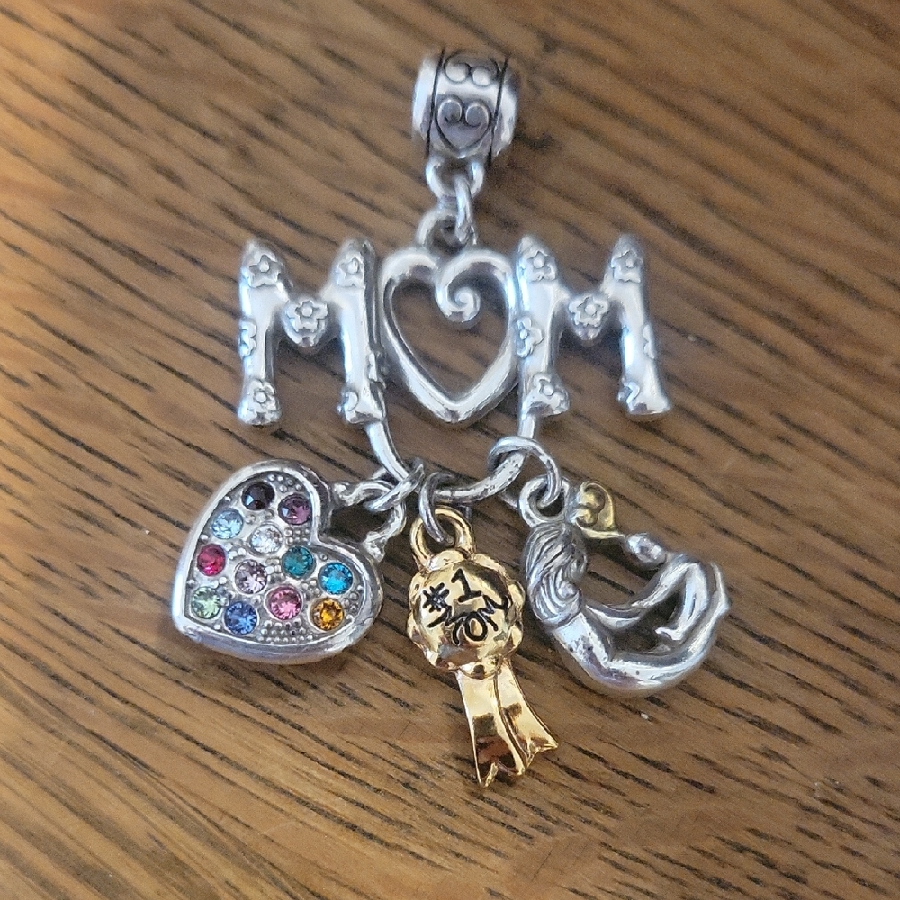Brighton Silver 'Mom' Charm Pendant with Multicolor Accents